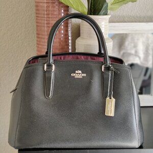 COACH Crossgrain Leather Sierra Satchel - Black w/Burgundy Interior
